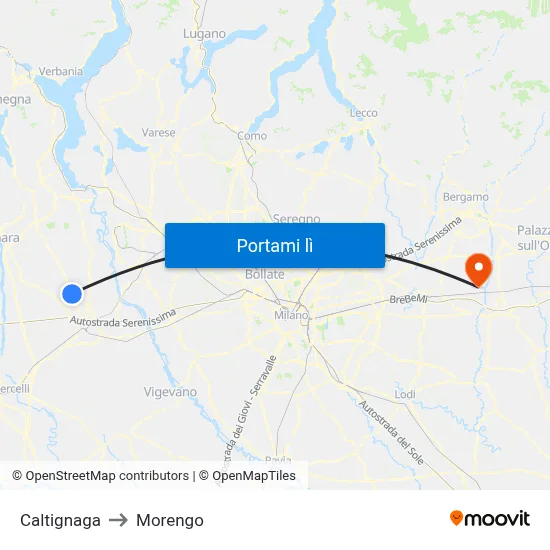 Caltignaga to Morengo map