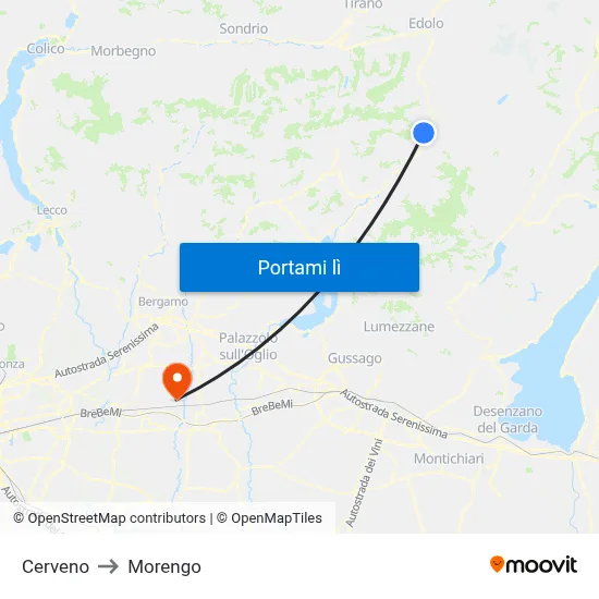 Cerveno to Morengo map