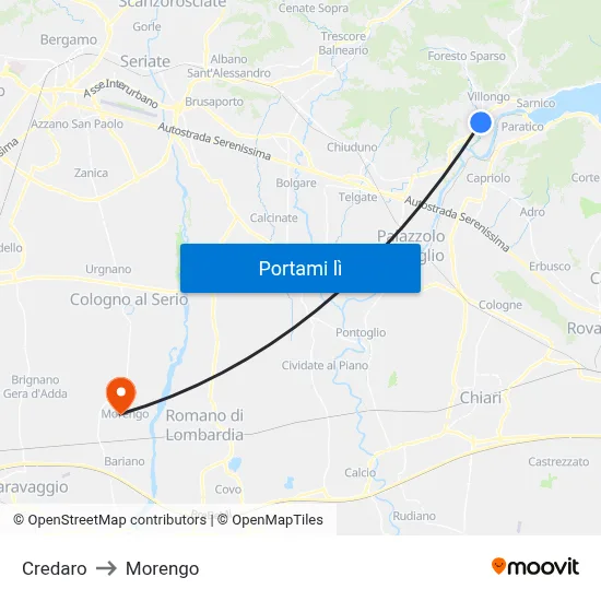 Credaro to Morengo map