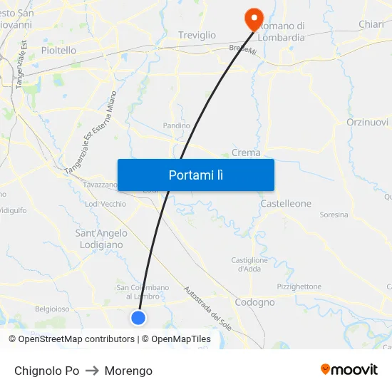 Chignolo Po to Morengo map