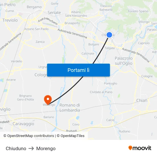 Chiuduno to Morengo map