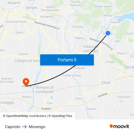 Capriolo to Morengo map