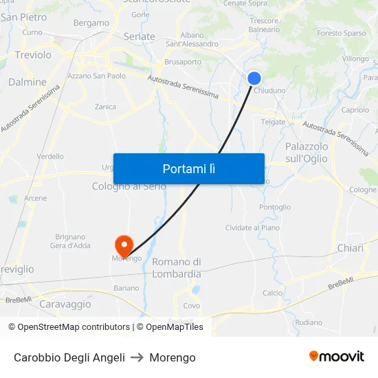 Carobbio Degli Angeli to Morengo map