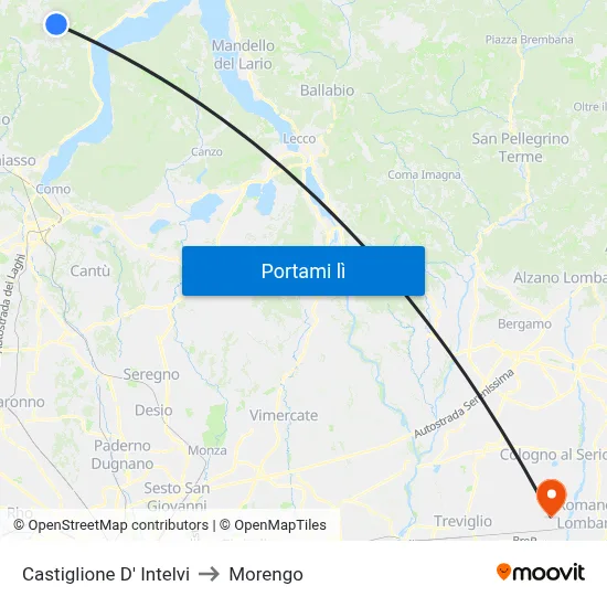 Castiglione D' Intelvi to Morengo map