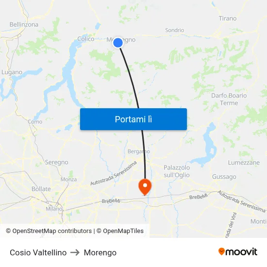 Cosio Valtellino to Morengo map