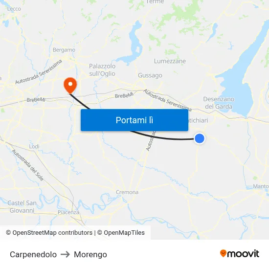 Carpenedolo to Morengo map