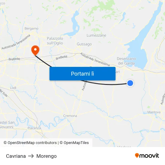 Cavriana to Morengo map