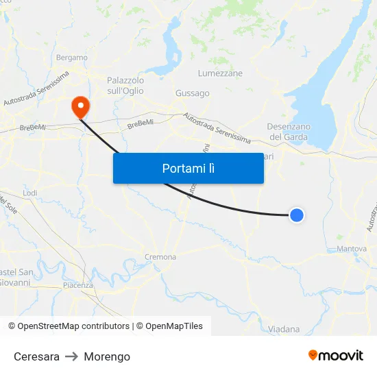 Ceresara to Morengo map