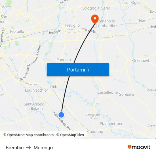 Brembio to Morengo map