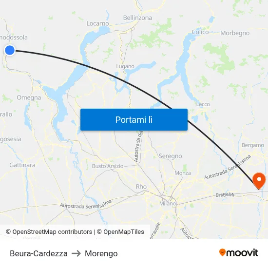 Beura-Cardezza to Morengo map