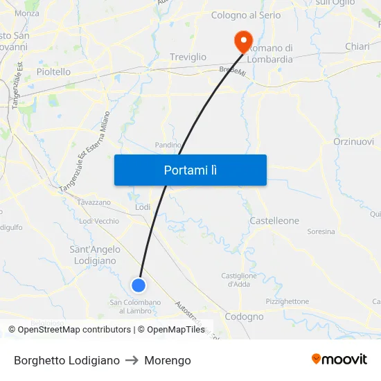 Borghetto Lodigiano to Morengo map