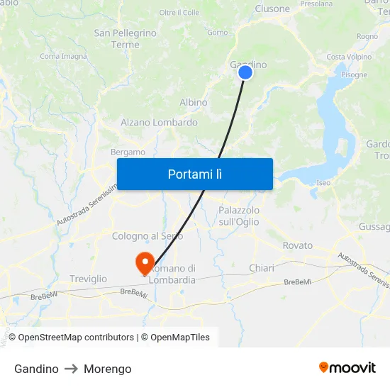 Gandino to Morengo map