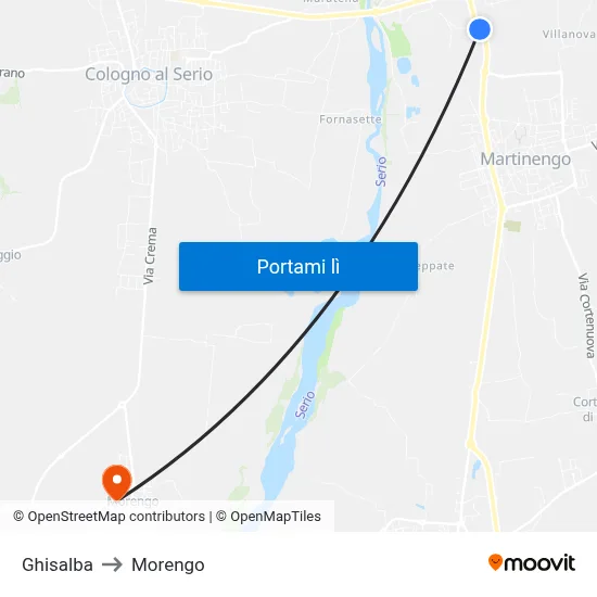 Ghisalba to Morengo map