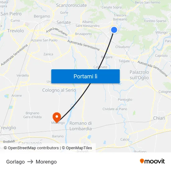 Gorlago to Morengo map