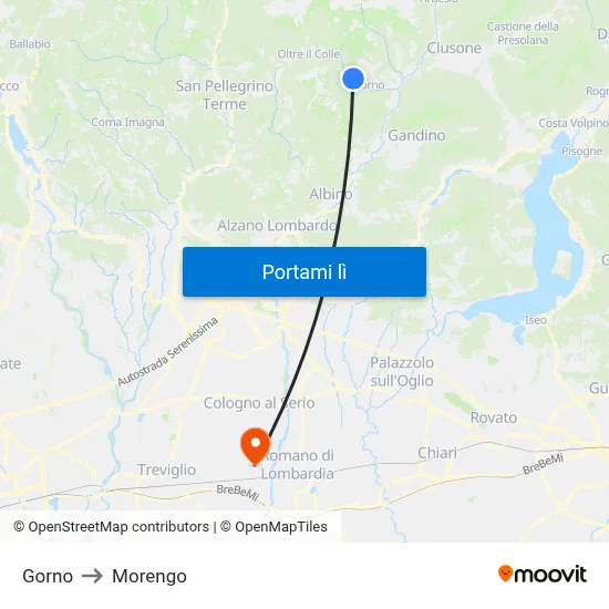 Gorno to Morengo map