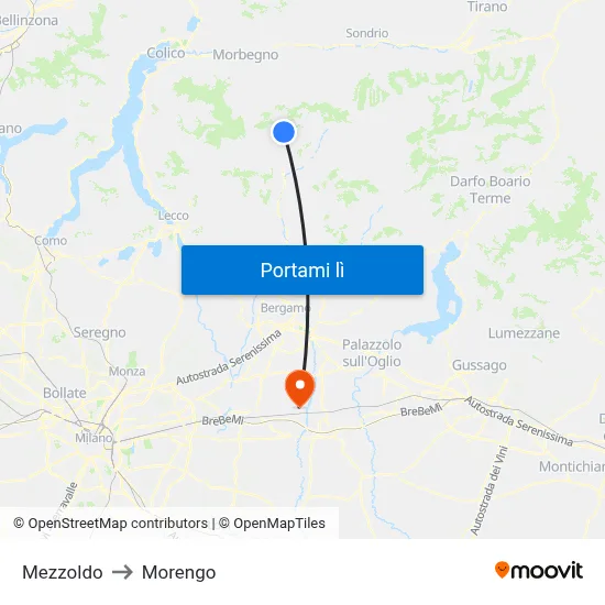 Mezzoldo to Morengo map