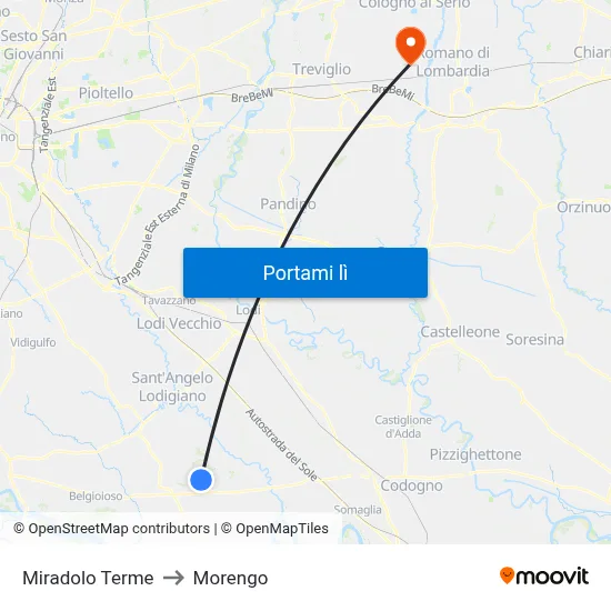 Miradolo Terme to Morengo map