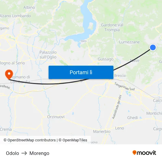 Odolo to Morengo map