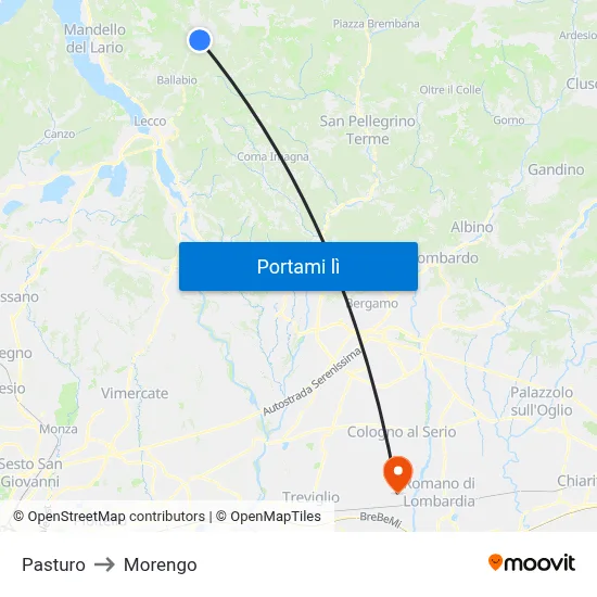Pasturo to Morengo map