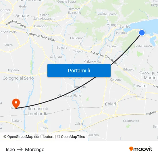 Iseo to Morengo map