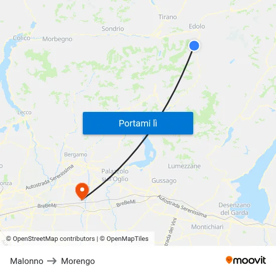 Malonno to Morengo map