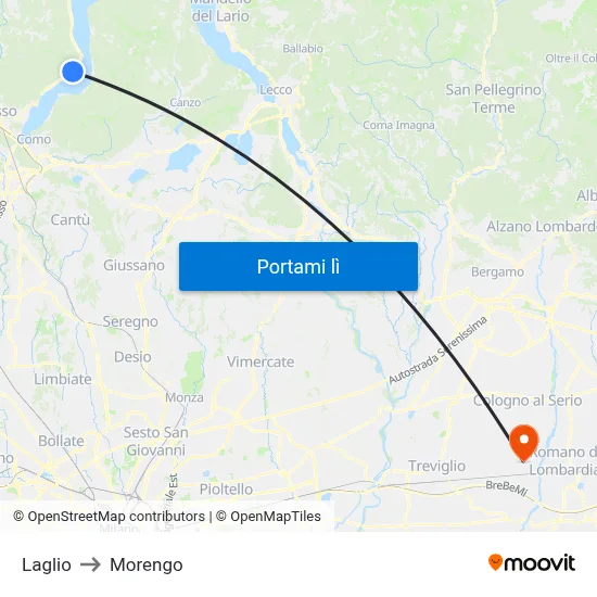 Laglio to Morengo map