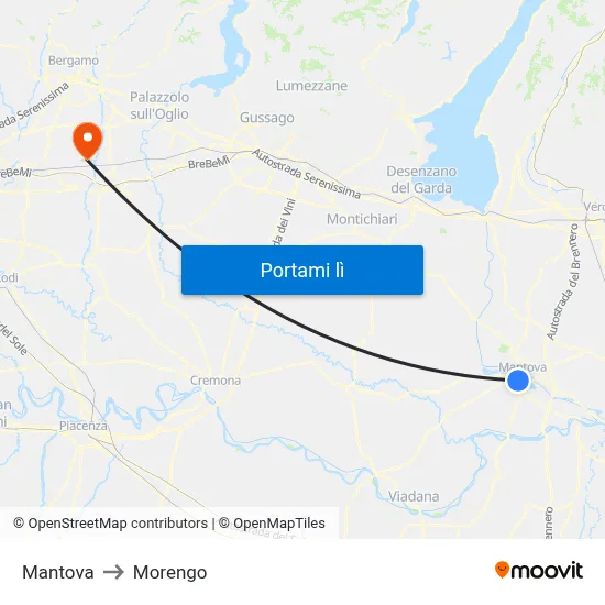 Mantova to Morengo map