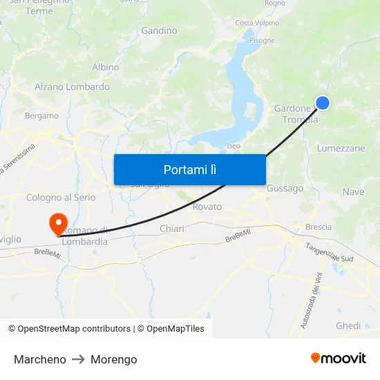 Marcheno to Morengo map