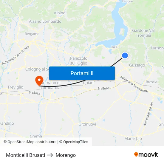 Monticelli Brusati to Morengo map