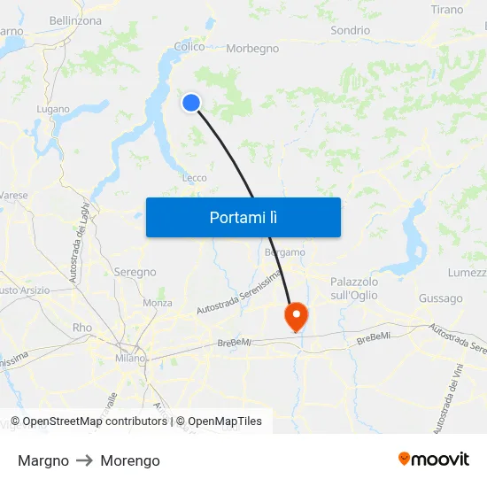 Margno to Morengo map