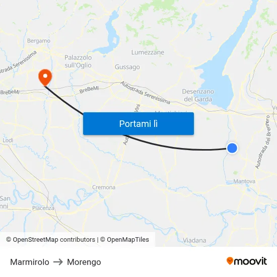 Marmirolo to Morengo map