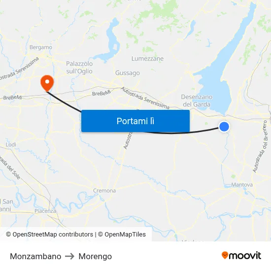Monzambano to Morengo map