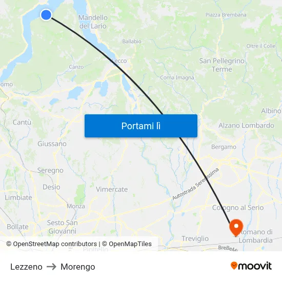Lezzeno to Morengo map