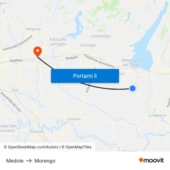 Medole to Morengo map