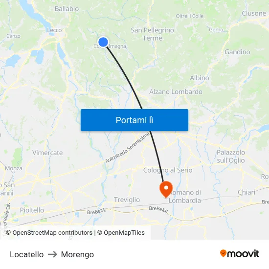 Locatello to Morengo map