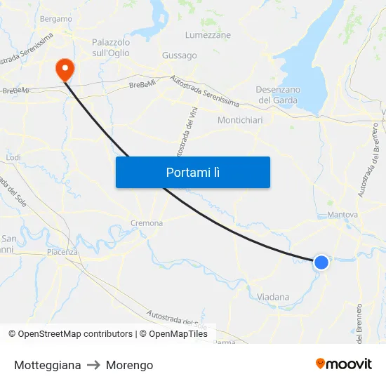 Motteggiana to Morengo map