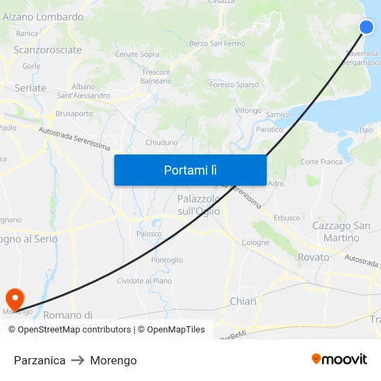 Parzanica to Morengo map
