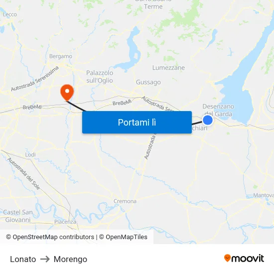 Lonato to Morengo map