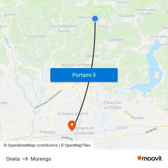 Oneta to Morengo map