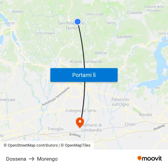 Dossena to Morengo map