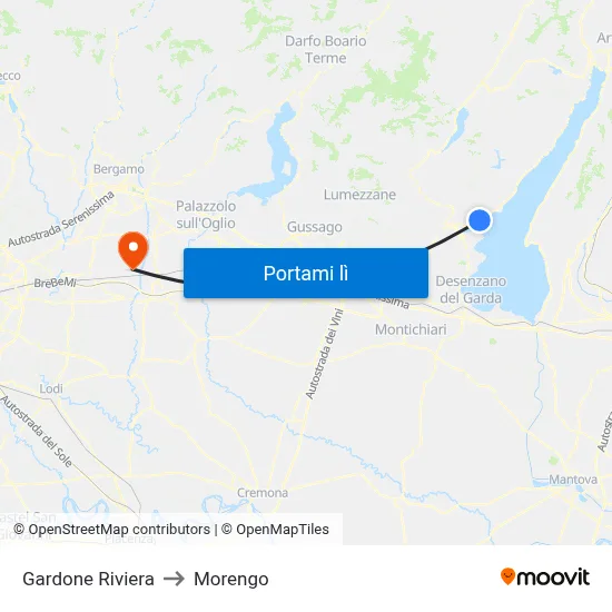 Gardone Riviera to Morengo map