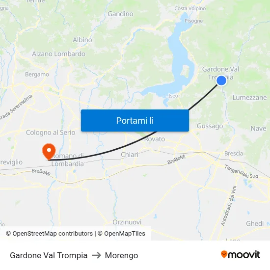 Gardone Val Trompia to Morengo map