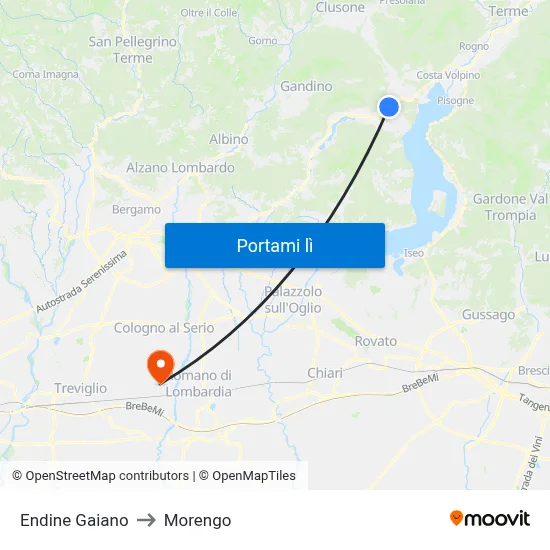 Endine Gaiano to Morengo map