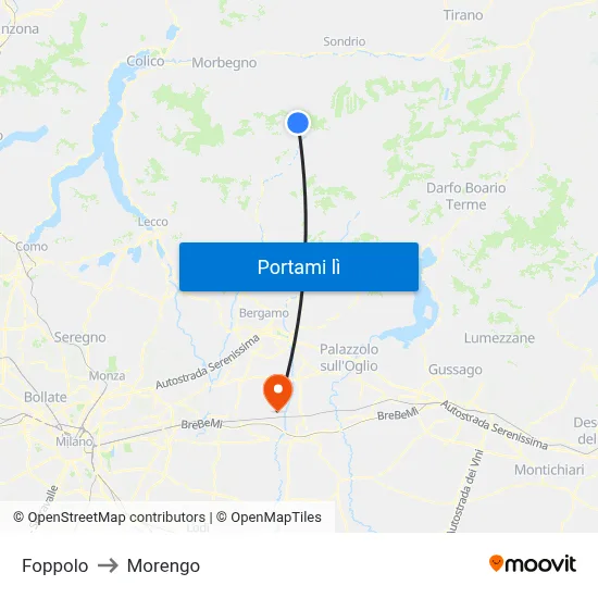 Foppolo to Morengo map