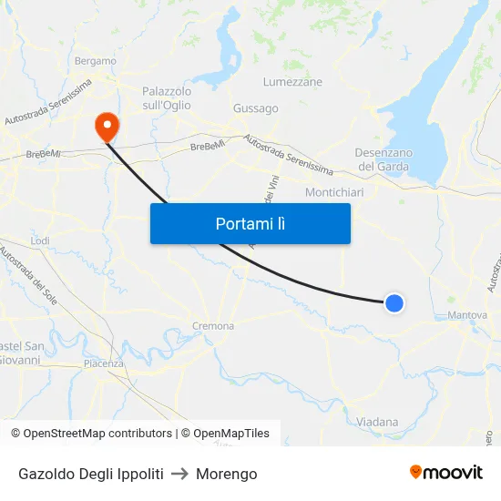 Gazoldo Degli Ippoliti to Morengo map