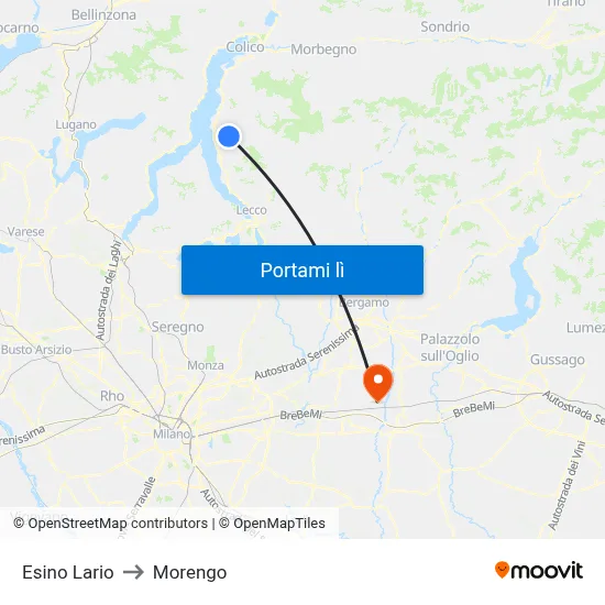 Esino Lario to Morengo map