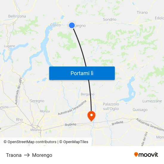 Traona to Morengo map