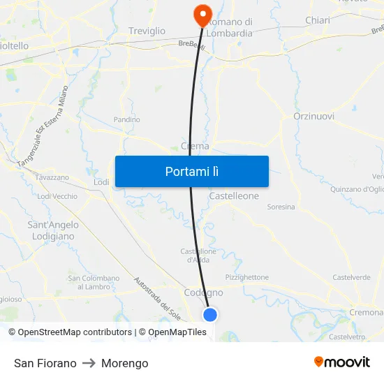 San Fiorano to Morengo map