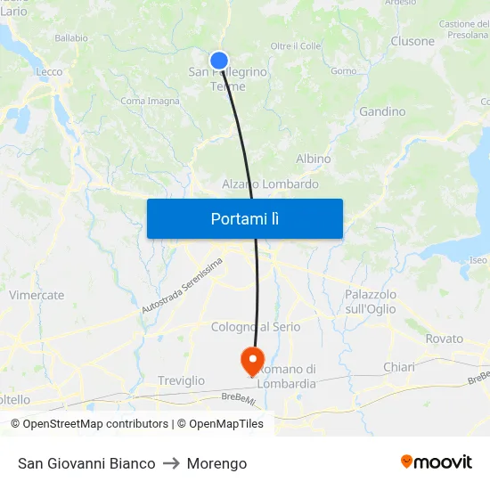 San Giovanni Bianco to Morengo map