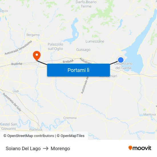 Soiano Del Lago to Morengo map
